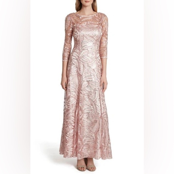 Tahari Sequin Embroidered A-Line Gown in Petal Pink Size 10 - Picture 8 of 8